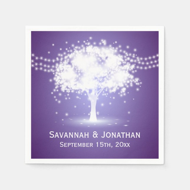 Purple Tree String Lights Personalized Wedding Napkin (Front)