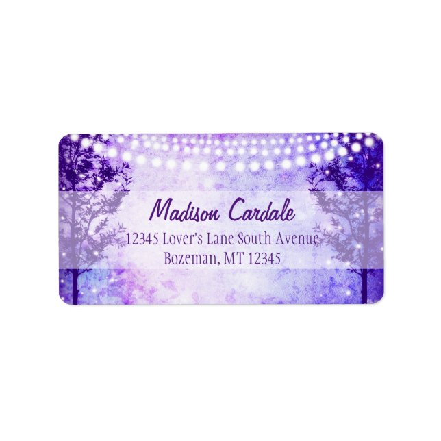 Purple Tree String Lights Wedding Address Labels (Front)