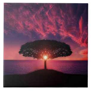 Purple Tree Sunset Tile