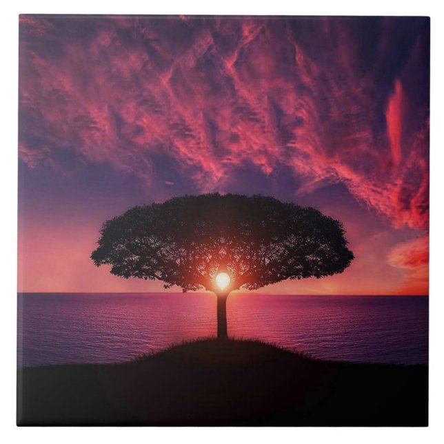 Purple Tree Sunset  Tile (Front)
