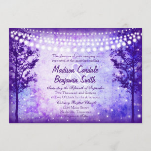 Purple Trees String Lights Wedding Invitations