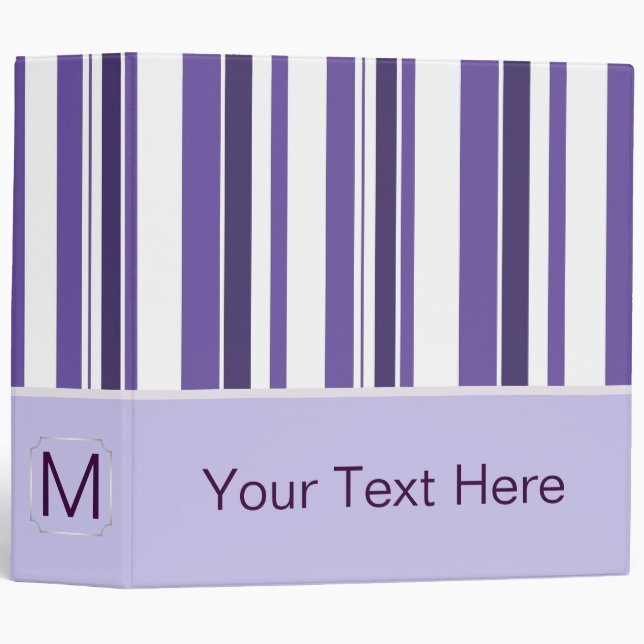 Purple Trendy Stripes Pattern. Custom Monogram Binder (Front/Spine)