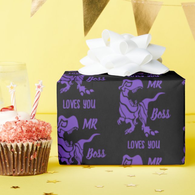 Purple Trex the Boss Dino Wrapping Paper (Birthday Party)