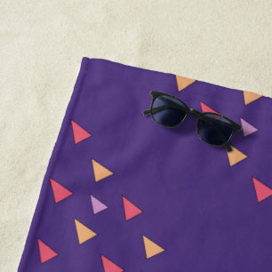 Purple Triangle Geometric Pattern Beach Towel