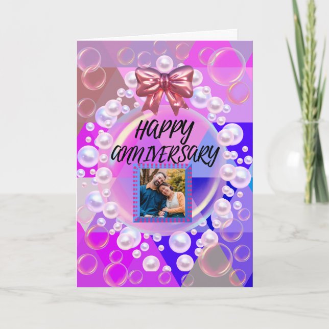 Purple Triangle Geometric Pearl Happy Anniversary  Thank You Card (Front)