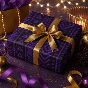 Purple Tribal Geometric Bold Afrocentric  Wrapping Paper