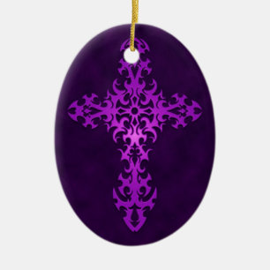 Purple Tribal Gothic Cross Ceramic Ornament