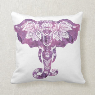 Purple Tribal Mehndi Henna Elephant Throw Pillow