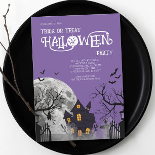 Purple Trick or Treat Halloween Costume Party Invitation