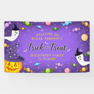 Purple Trick or Treat Kids Halloween Candy Party Banner