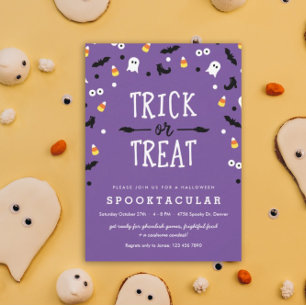 Purple Trick ou Treat Kids Halloween Invitations d