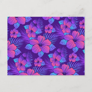Purple Tropical Flower Pattern Postcard