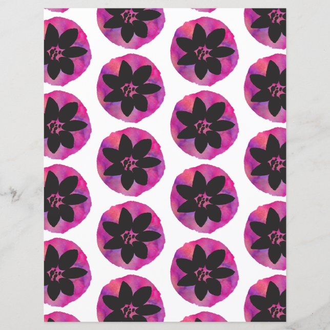 Purple Tropical Flower Pattern Scrapbook Paper (Front)