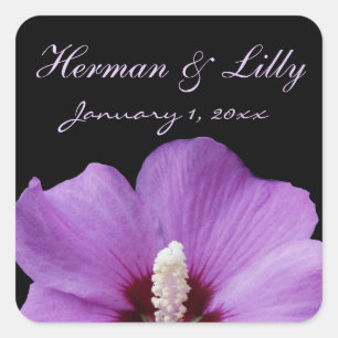 Purple Tropical Flower Personalized Wedding Square Sticker