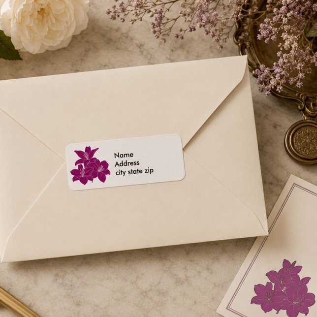 Purple tropical flowers label (Creator Uploaded)