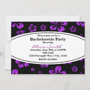 Purple Tropical Hibiscus Floral Black Invitation