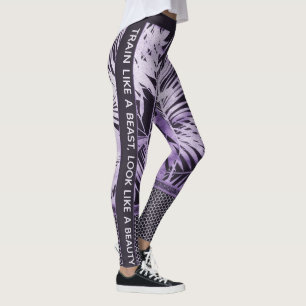 Purple tropical leaves glitter & quote stylish leggings