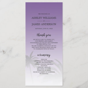 Purple Tropical Palm Tree Beach Wedding Program