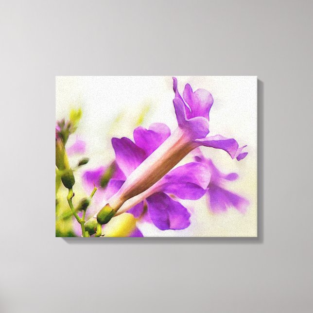 Purple Trumpet Flower Watercolor Art Canvas Print (Front)