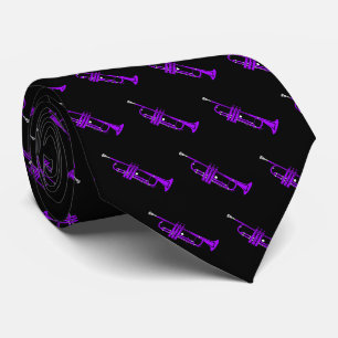 Purple Trumpet Pattern on Black Tie