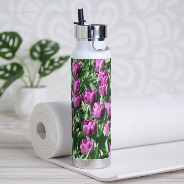 Purple Tulip Blooms Floral Water Bottle (Yoga)