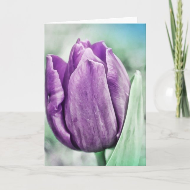 Purple Tulip Close Leaf Scripture Card Psalm 63:8 (Front)