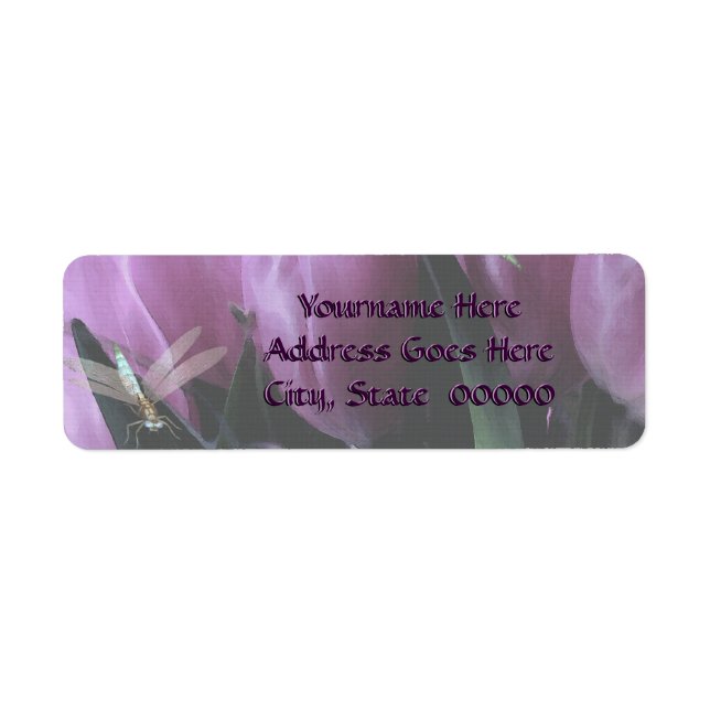 Purple Tulip Dragonfly Return Address Labels (Front)