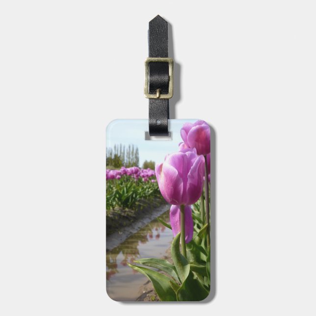 Purple Tulip Fields & Reflections Luggage Tag (Front Vertical)
