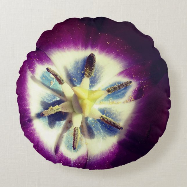 Purple Tulip Fleur Photo Coussin rond (Devant)