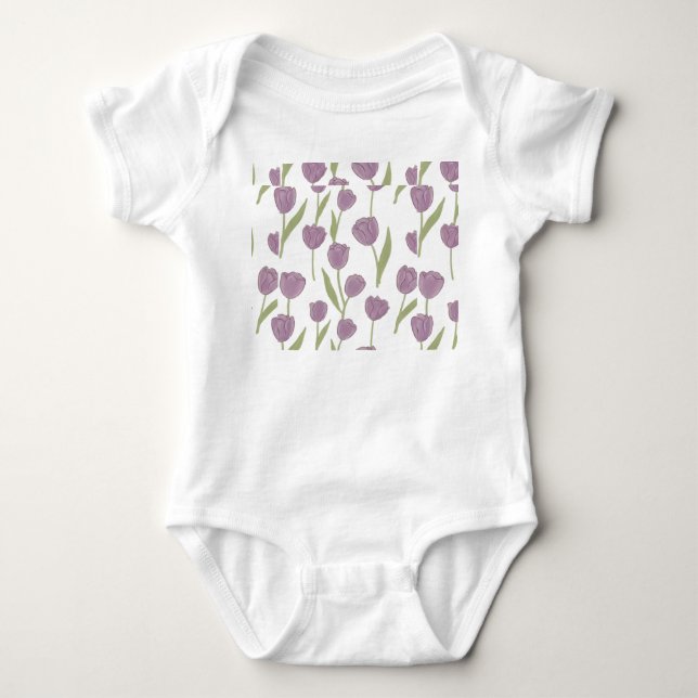 Purple Tulip Floral Pattern  Baby Bodysuit (Front)