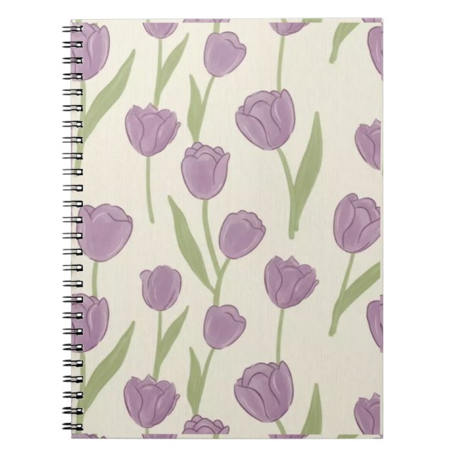 Purple Tulip Floral Pattern Notebook -Cute Journal (Front)