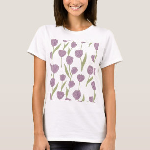 Purple Tulip Floral Pattern T-Shirt