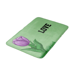 Purple Tulip Floral Sage Green Love Bath Mat