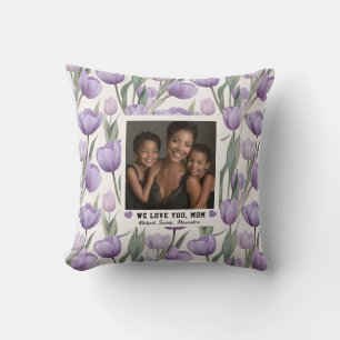 Purple Tulip Flower Dog Mom Birthday Unique Throw Pillow