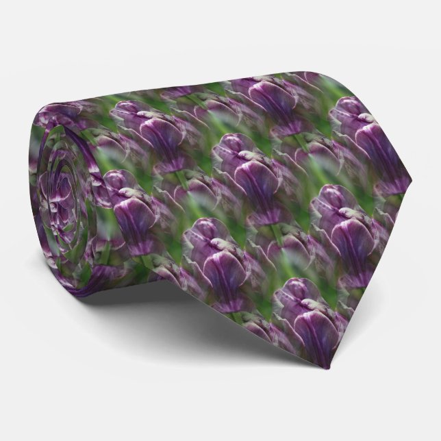 Purple Tulip Flower Nature Pattern  Tie (Rolled)