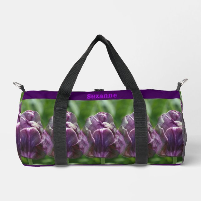 Purple Tulip Flower Personalized Duffle Bag (Front)