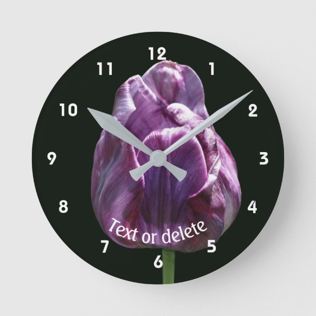 Purple Tulip Flower Personalized  Round Clock (Front)