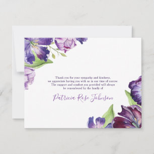 Purple Tulip Flowers Funeral Memorial Thank You Card