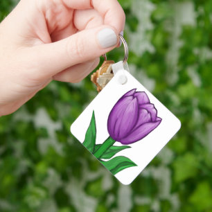 Purple Tulip Monogram Backside Keychain