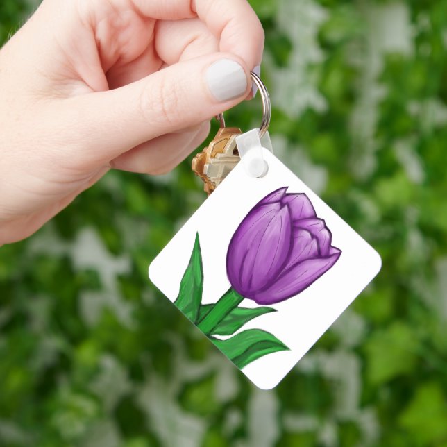 Purple Tulip Monogram Backside Keychain (Hand)