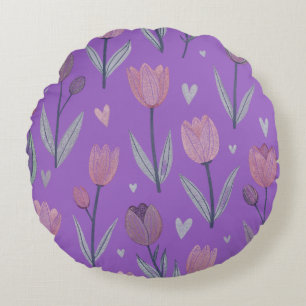 Purple Tulip Round Pillow