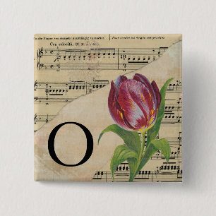 Purple Tulip Sheet Music Monogram Initial O 2 Inch Square Button