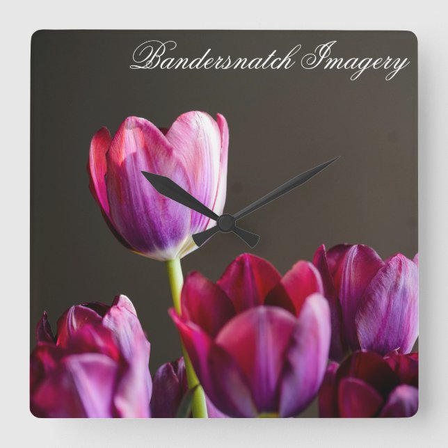 Purple Tulip Square Clock (Front)