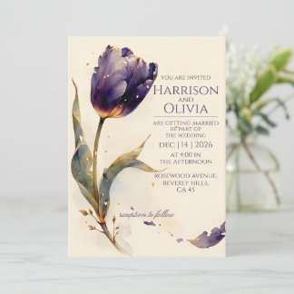 Purple Tulip Watercolor Floral Elegant Wedding Inv Invitation