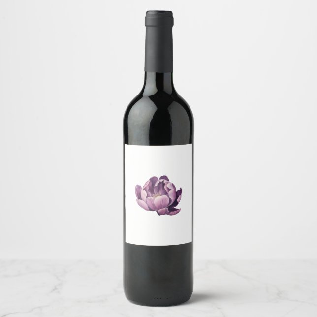 Purple Tulip Watercolor Illustration Wine Label (Front)