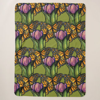 Purple Tulip with Monarch Butterflies Nature Sherpa Blanket