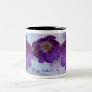 Purple tulips and custom text Two-Tone coffee mug
