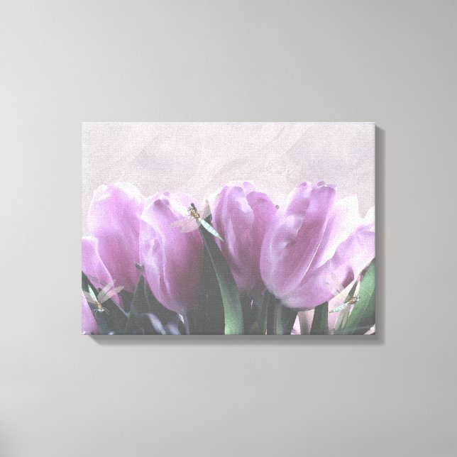 Purple Tulips Aqua Dragonflies Canvas Wall Decor (Front)
