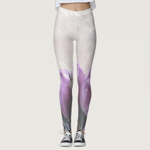 Purple Tulips Aqua Dragonflies Leggings