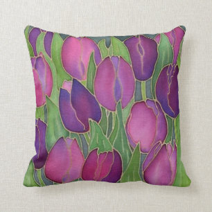 Purple Tulips Design Throw Pillow